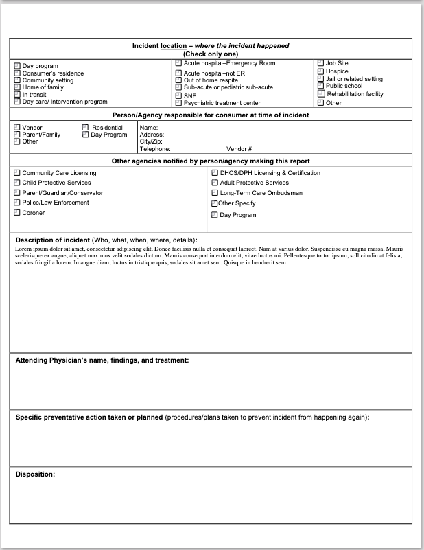 San Andreas Regional Center Special Incident Report